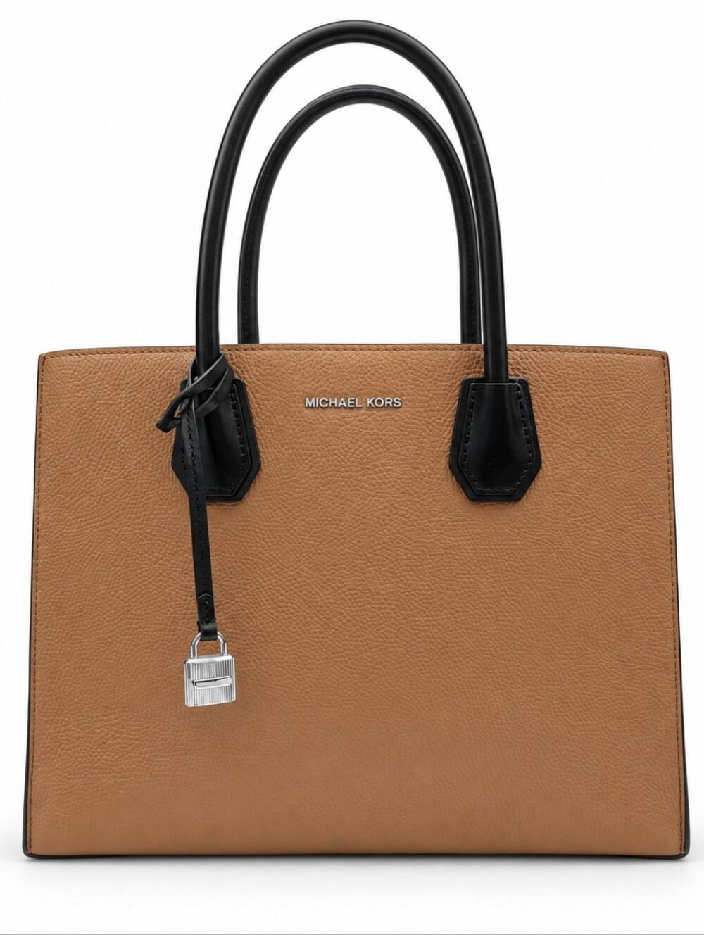 Michael Kors Mercer Large Tricolor Pebbled Leather Tote Tan Cream Black